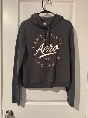 Aeropostale Charcoal Hoodie with Pink Script Logo